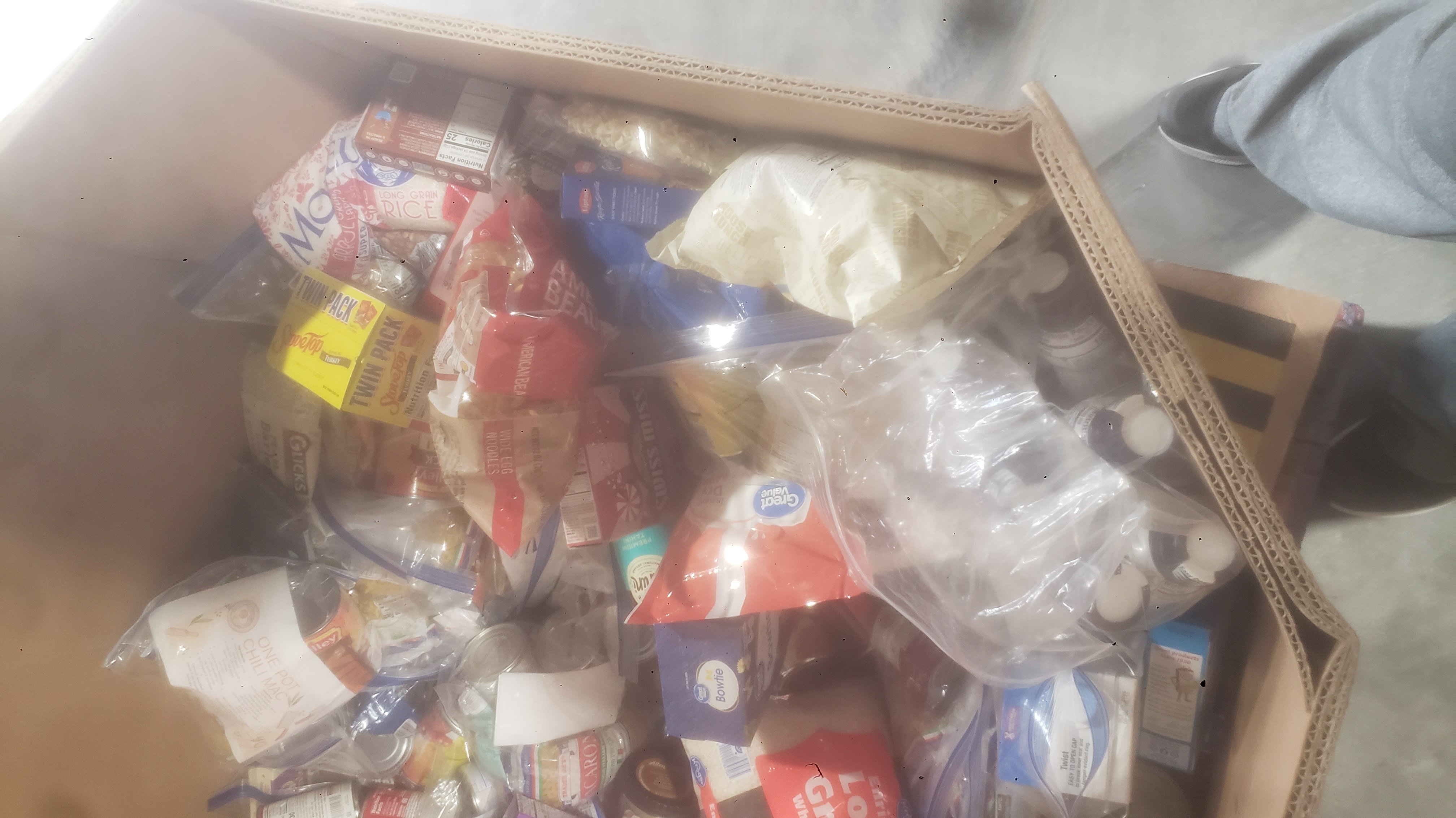Cardboard container of dry goods.